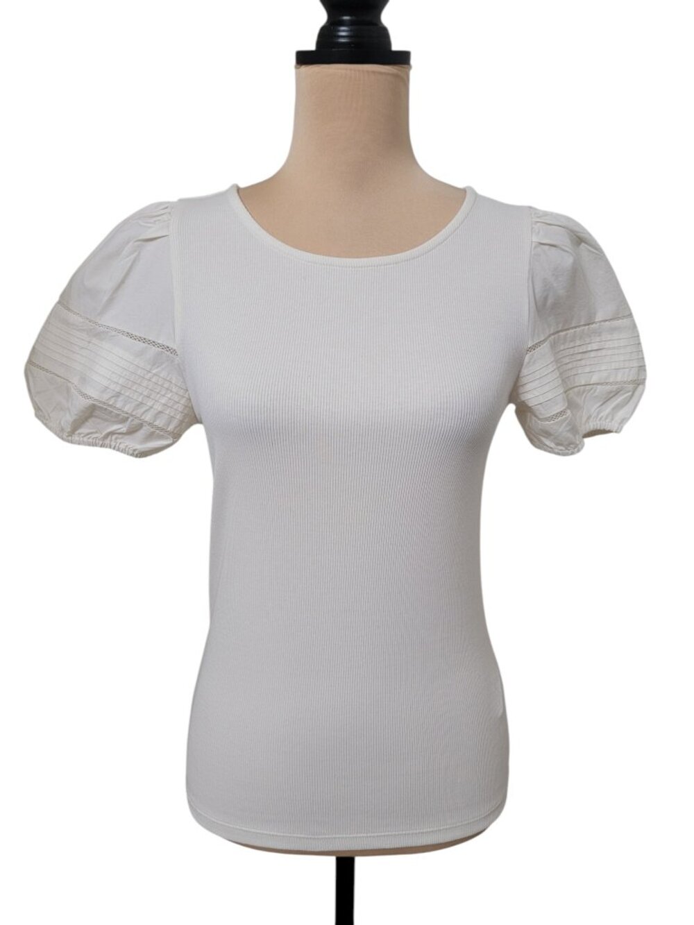 J. Crew Size S Ivory Puff-sleeve Mixy Top, NEW with Tag